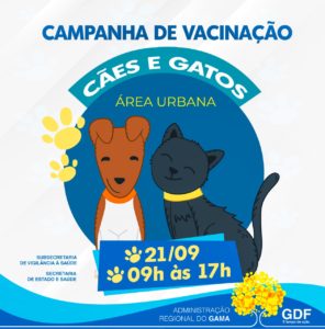 Cães e Gatos da área urbana do Gama deverão ser vacinados contra raiva neste sábado (21)