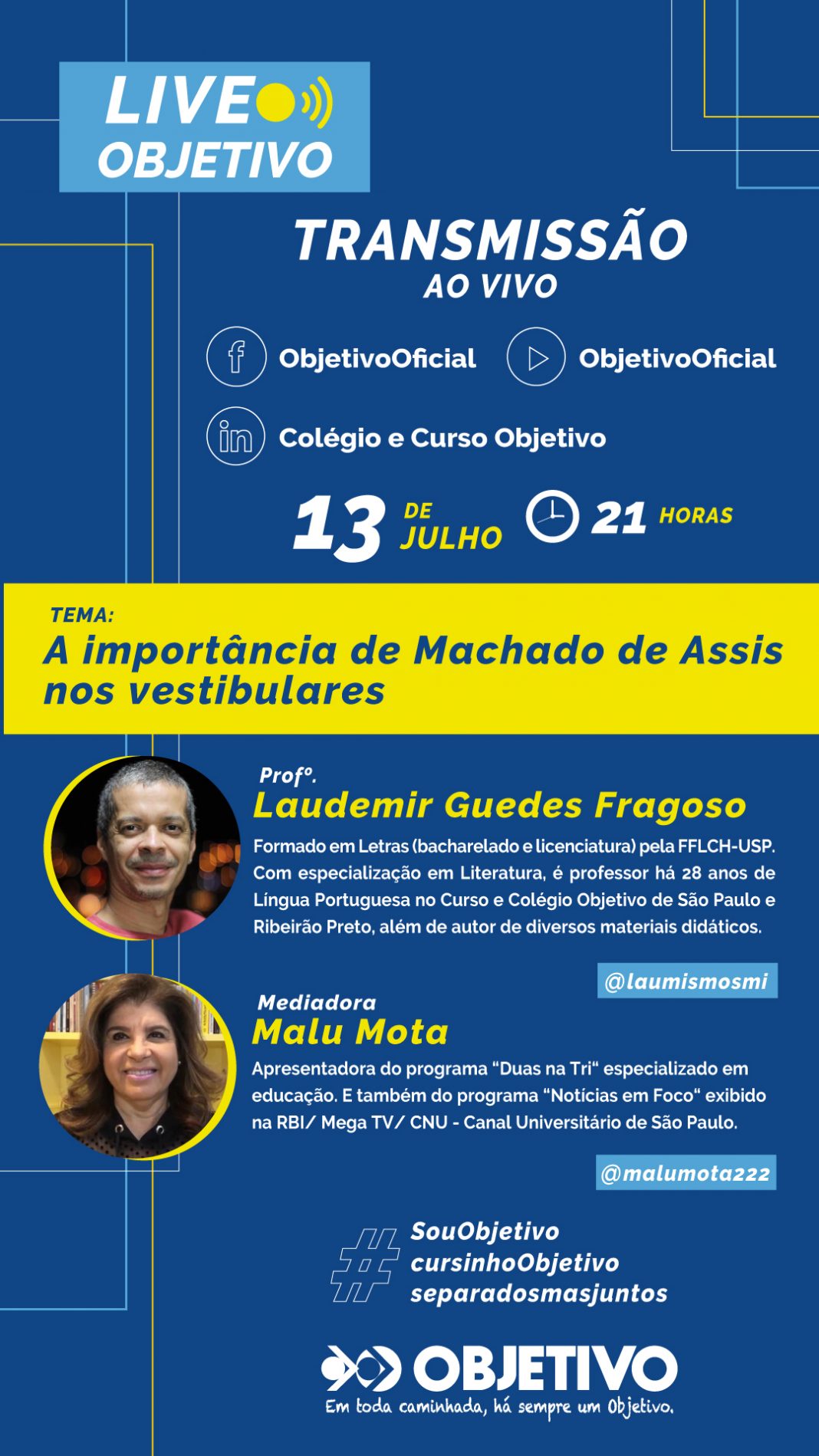A importância de Machado de Assis nos vestibulares: vem aí mais uma live do Objetivo A importância de Machado de Assis nos vestibulares: vem aí mais uma live do Objetivo