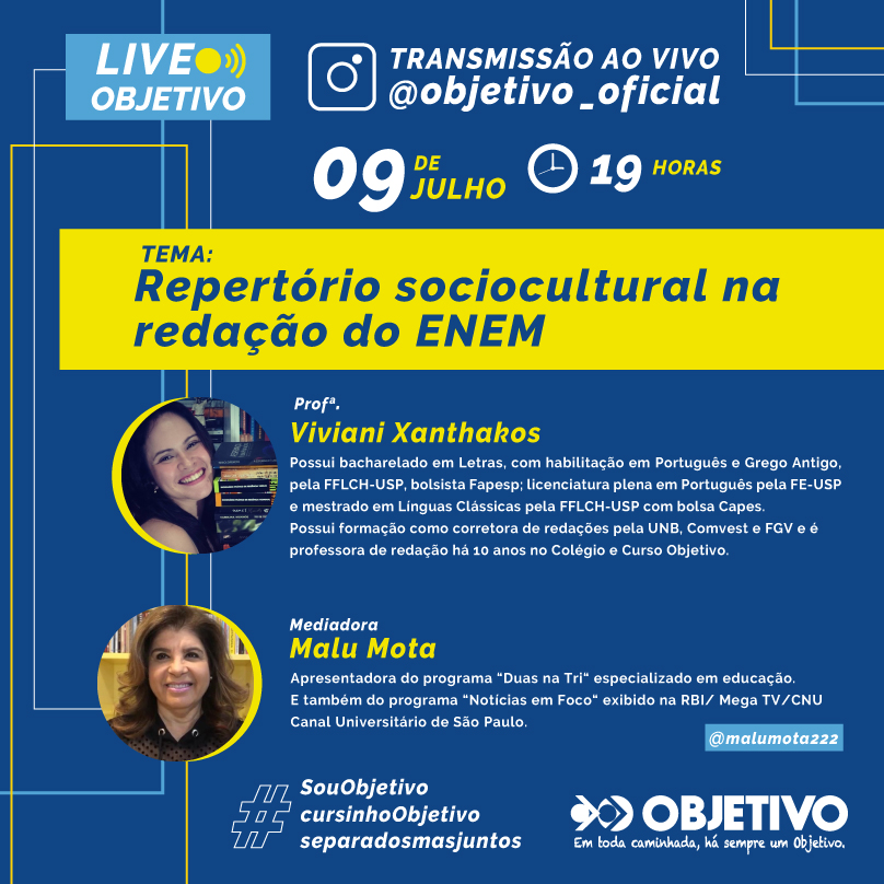 Objetivo, em São Paulo, promove live Repertório Sociocultural na Redação do Enem Objetivo, em São Paulo, promove live Repertório Sociocultural na Redação do Enem