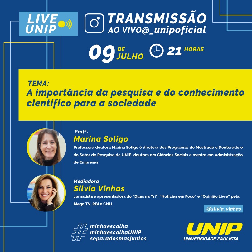 UNIP traz live A importância da pesquisa e do conhecimento científico para a sociedade UNIP traz live A importância da pesquisa e do conhecimento científico para a sociedade