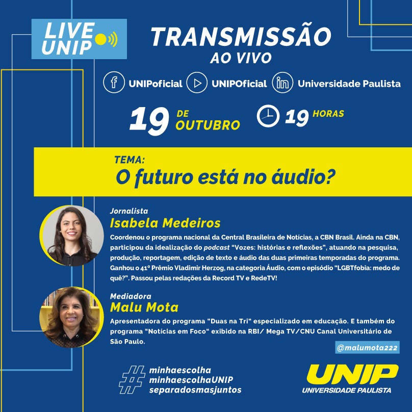O futuro está no áudio? Tema de live da UNIP hoje, às 19h O futuro está no áudio? Tema de live da UNIP hoje, às 19h