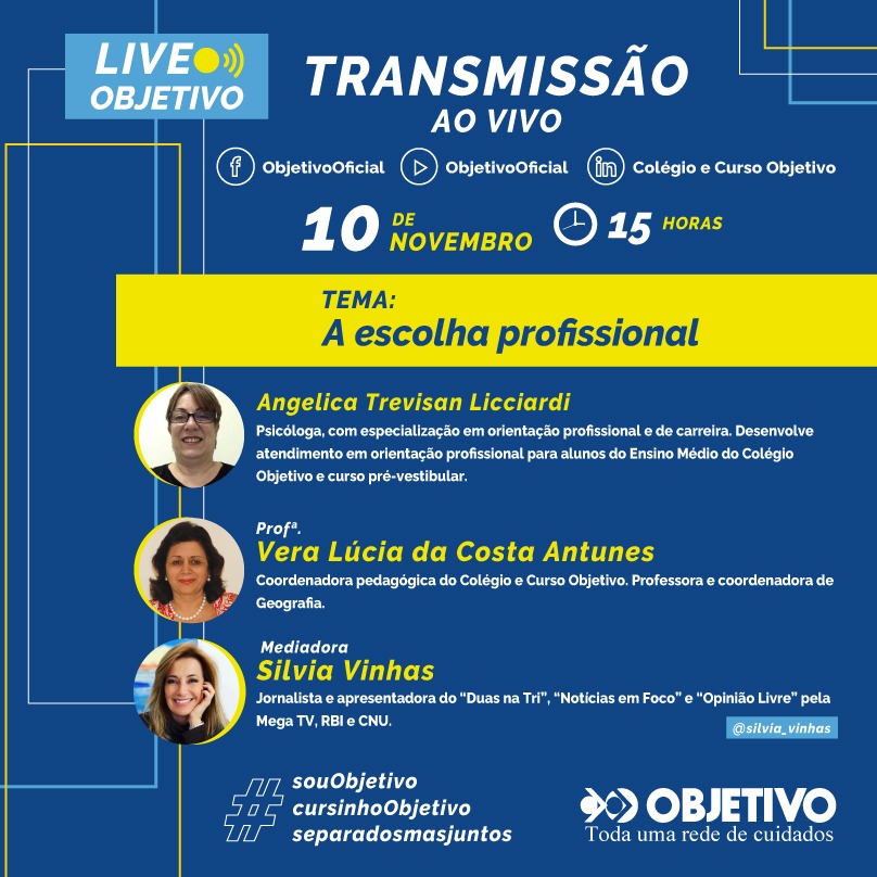 “A escolha profissional”: nova live do Objetivo que acontece amanhã, dia 10