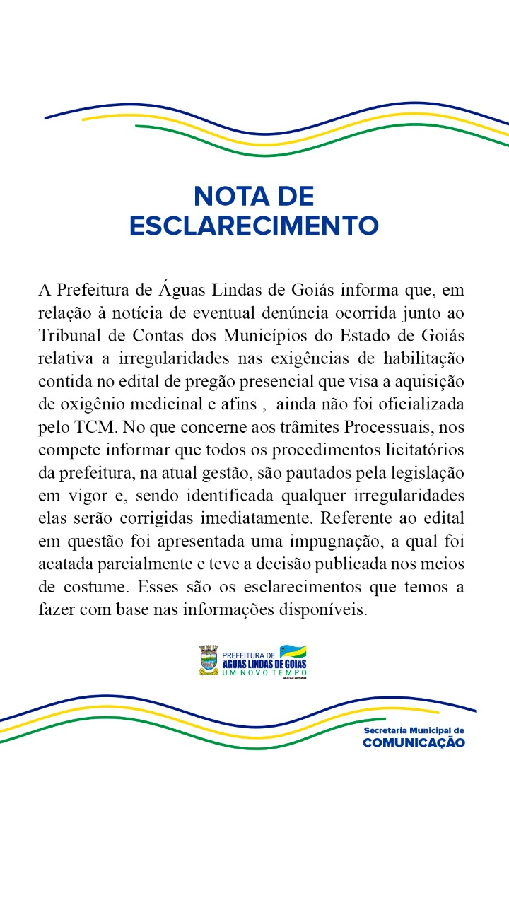 Nota de Esclarecimento Águas Lindas de Goiás Nota de Esclarecimento Águas Lindas de Goiás