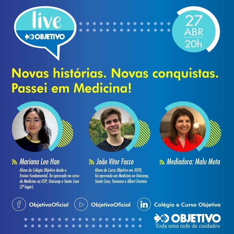 Em 27 e 29 de abril, Objetivo traz grandes lives para quem vai prestar vestibular