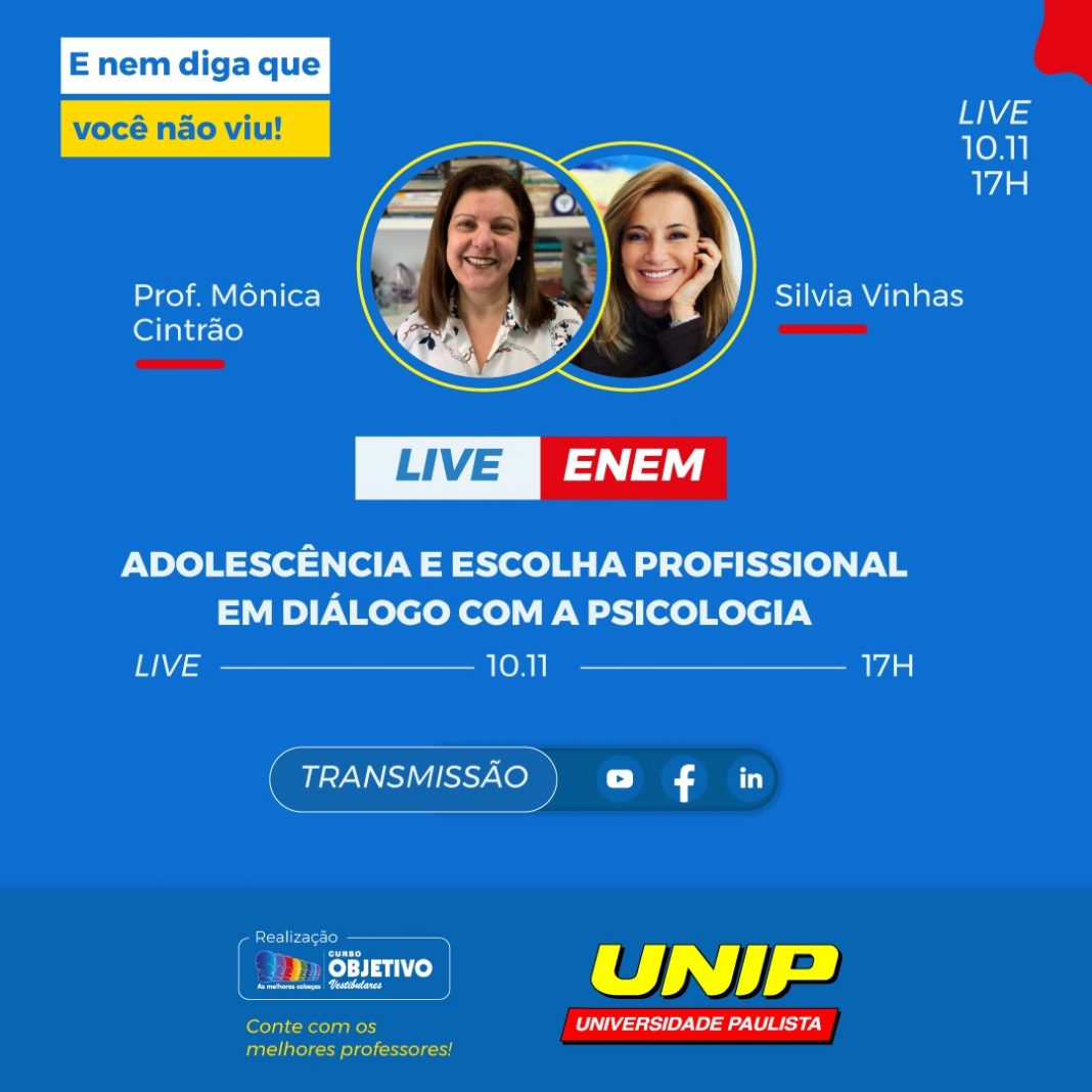 UNIP e Objetivo falam sobre adolescência, puberdade, família, escola e Psicologia em live no dia 10 de novembro
