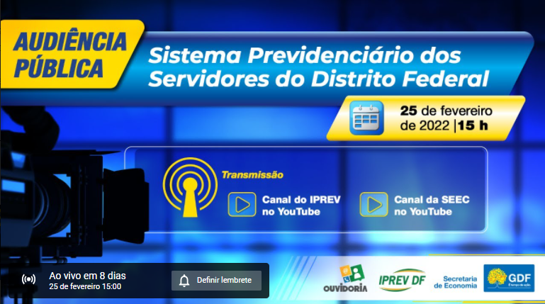 Iprev fará audiência pública sobre previdência do GDF Iprev fará audiência pública sobre previdência do GDF