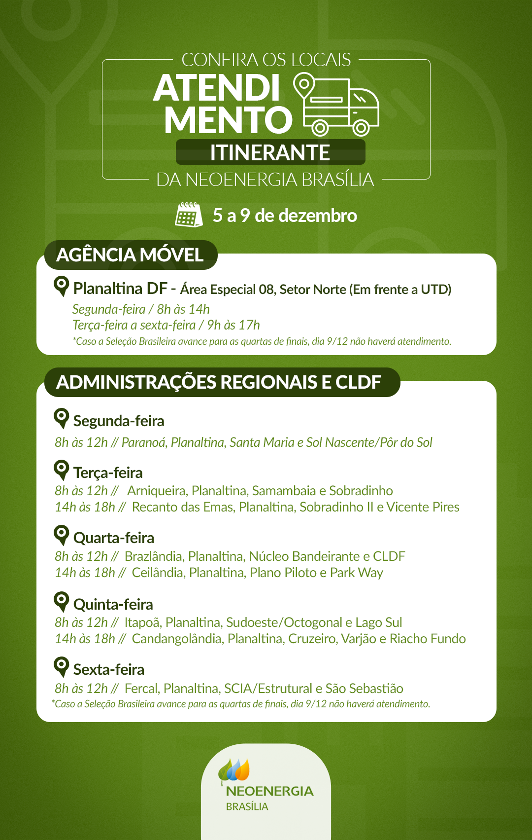 Veja locais de atendimento itinerante sobre energia nesta semana