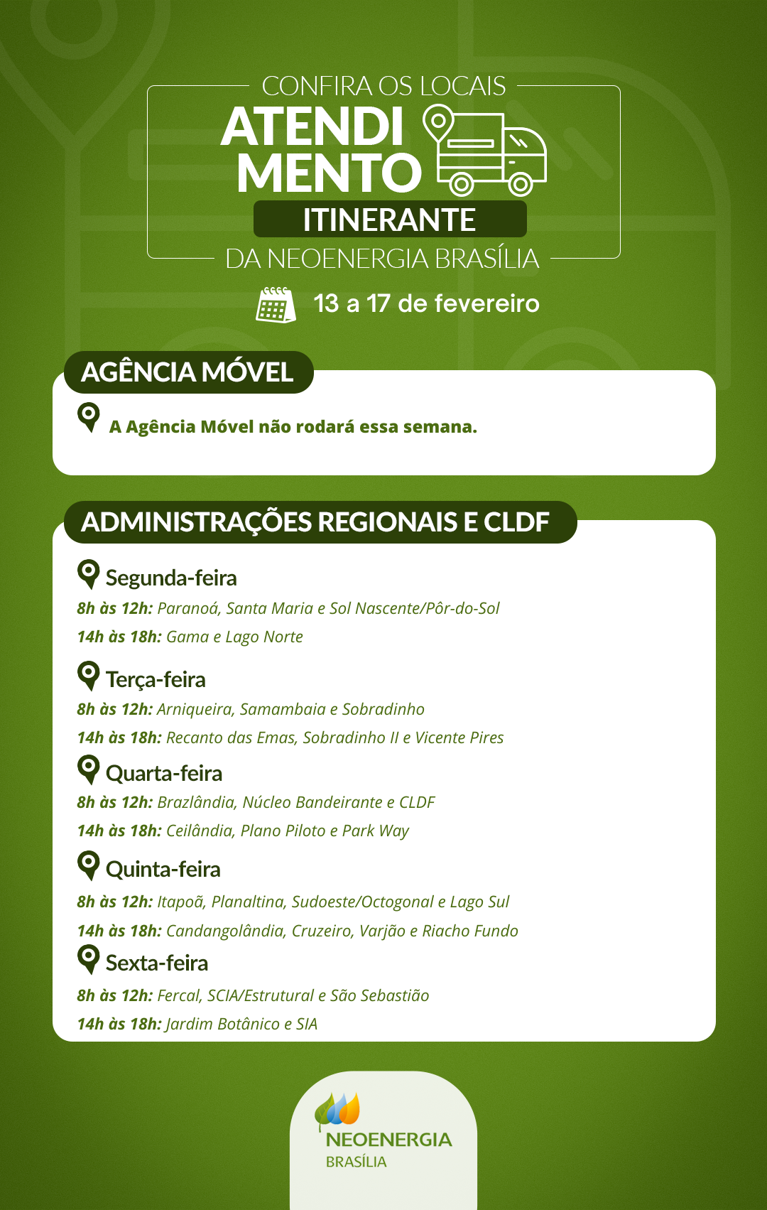 Confira locais de atendimento itinerante nesta semana sobre energia Confira locais de atendimento itinerante nesta semana sobre energia