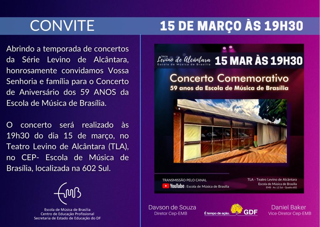 Escola de Música de Brasília comemora 59 anos nesta quarta (15) Escola de Música de Brasília comemora 59 anos nesta quarta (15)