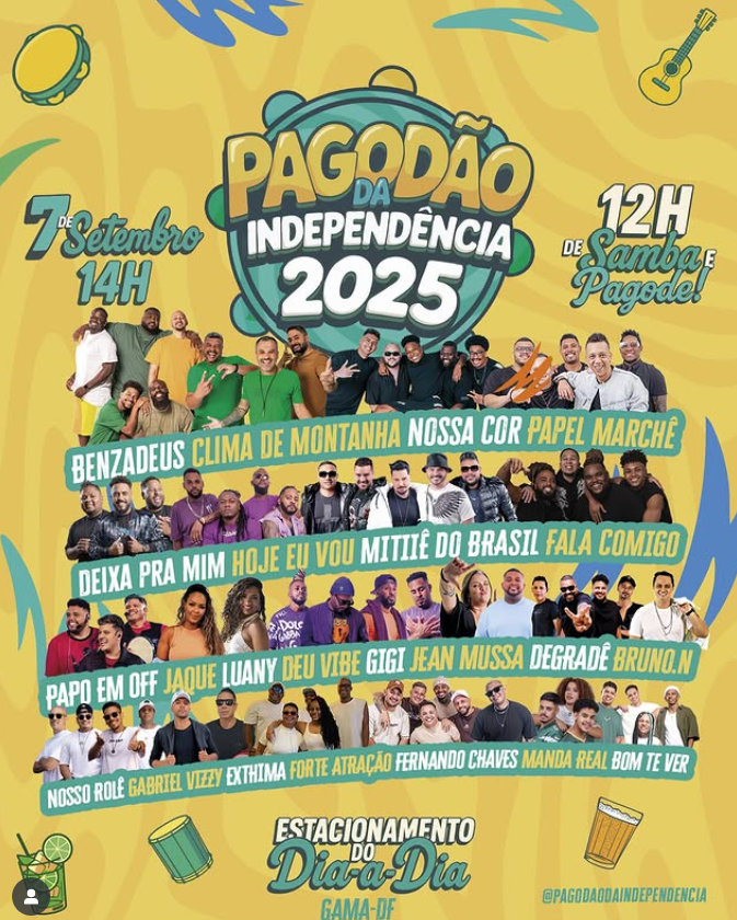 Pagodão da Independência promete mais de 12 horas de samba e pagode no Gama