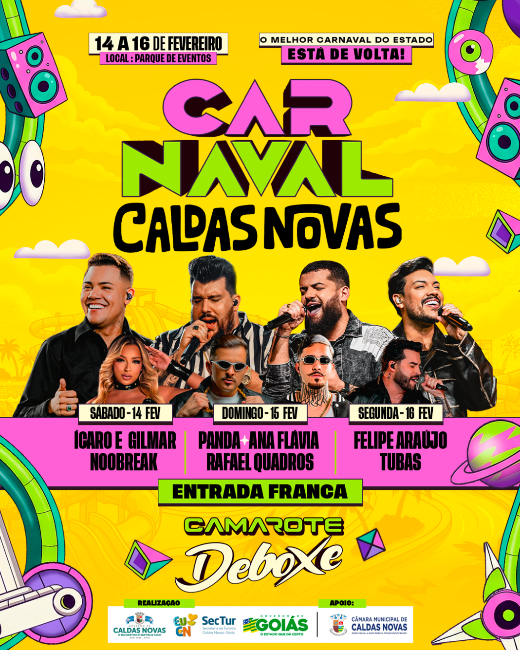 Carnaval de Caldas Novas 2026: Com line-up de estrelas e o exclusivo Camarote Deboxe, cidade espera recorde de público