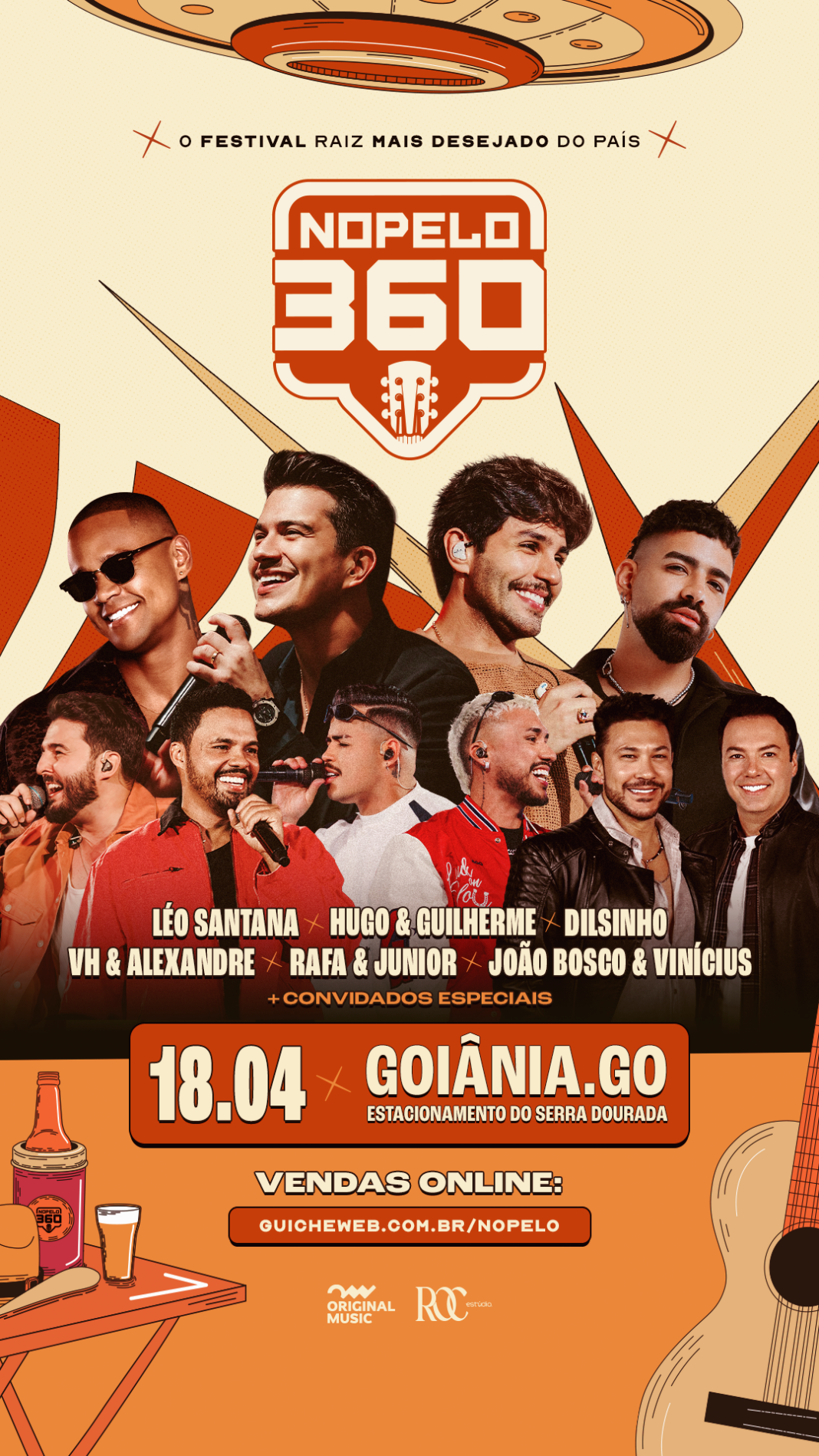 Além de Hugo e Guilherme, Léo Santana e Dilsinho são confirmados no Festival No Pelo 360 em Goiânia; line-up ainda traz VH & Alexandre e Rafa & Júnior e João Bosco e Vinícius como convidados