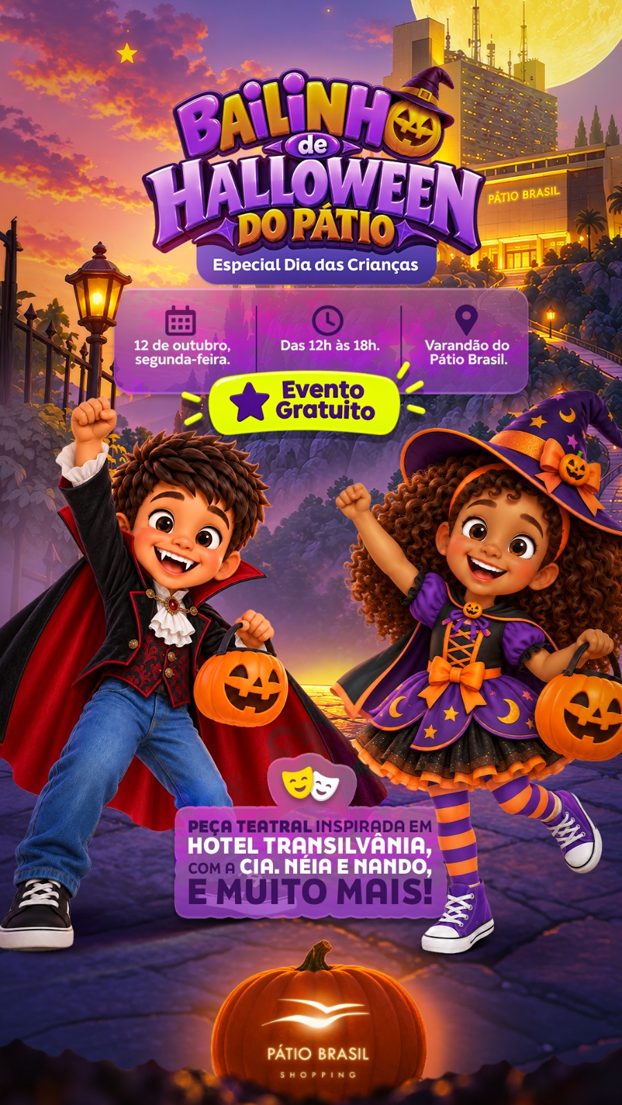 Tradicional Dia das Crianças do Pátio Brasil ganha novidade este ano com Bailinho Especial de Halloween Tradicional Dia das Crianças do Pátio Brasil ganha novidade este ano com Bailinho Especial de Halloween