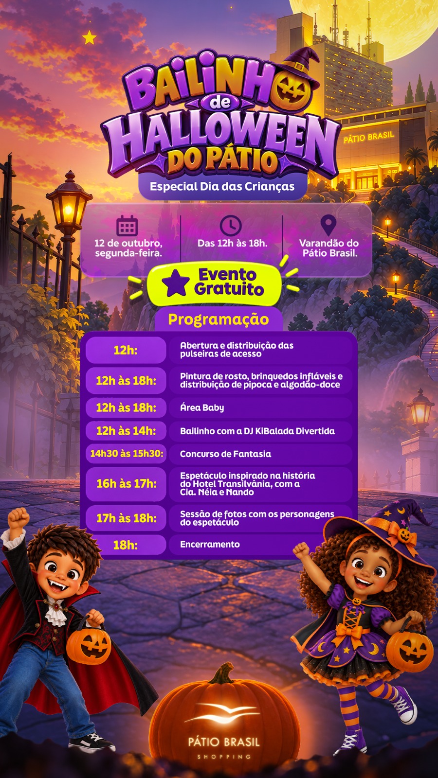 Tradicional Dia das Crianças do Pátio Brasil ganha novidade este ano com Bailinho Especial de Halloween Tradicional Dia das Crianças do Pátio Brasil ganha novidade este ano com Bailinho Especial de Halloween