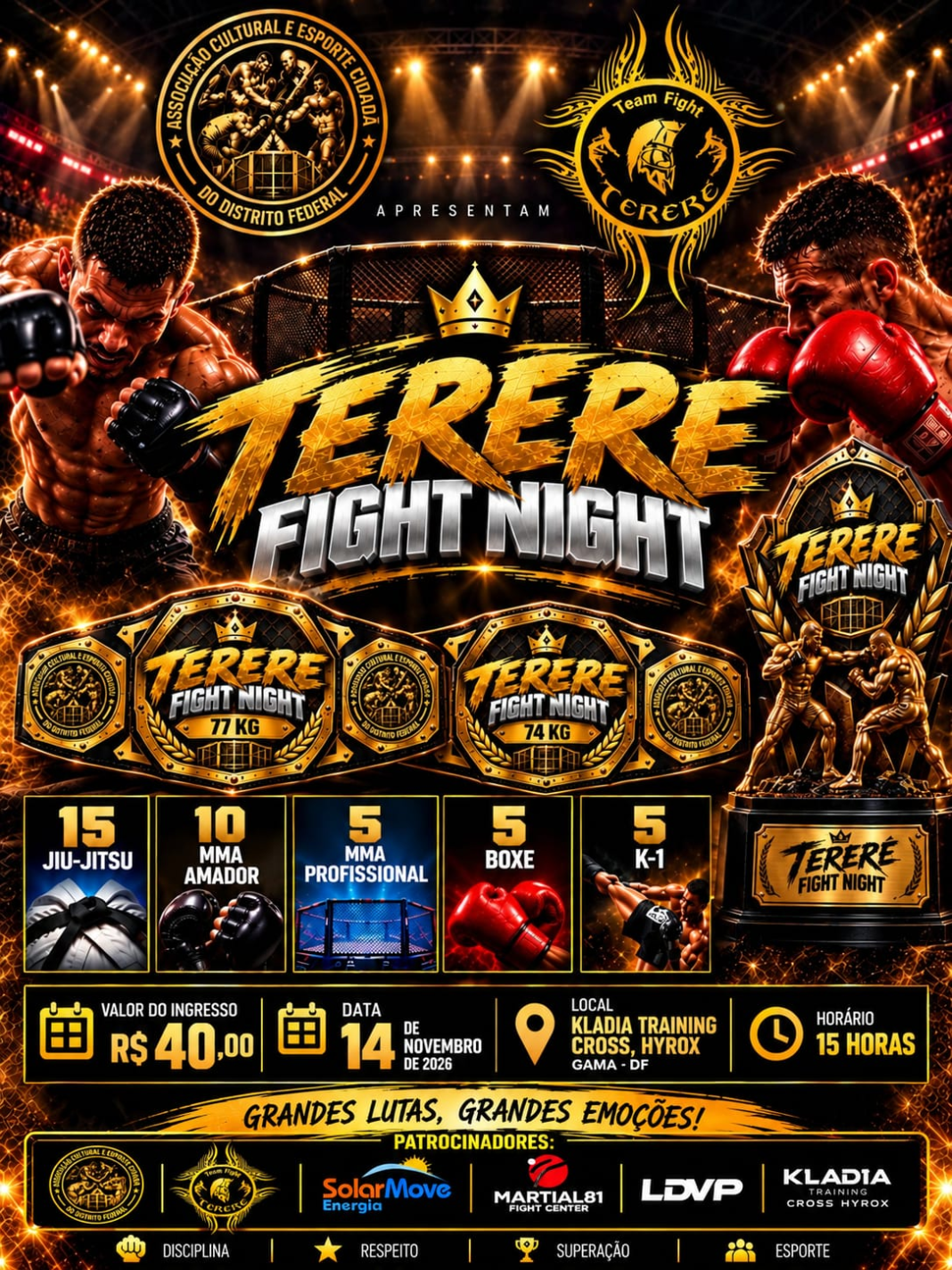 Tererê Fight Night: Gama será palco de grandes combates, disputas de cinturão e oportunidades para novos talentos Tererê Fight Night: Gama será palco de grandes combates, disputas de cinturão e oportunidades para novos talentos